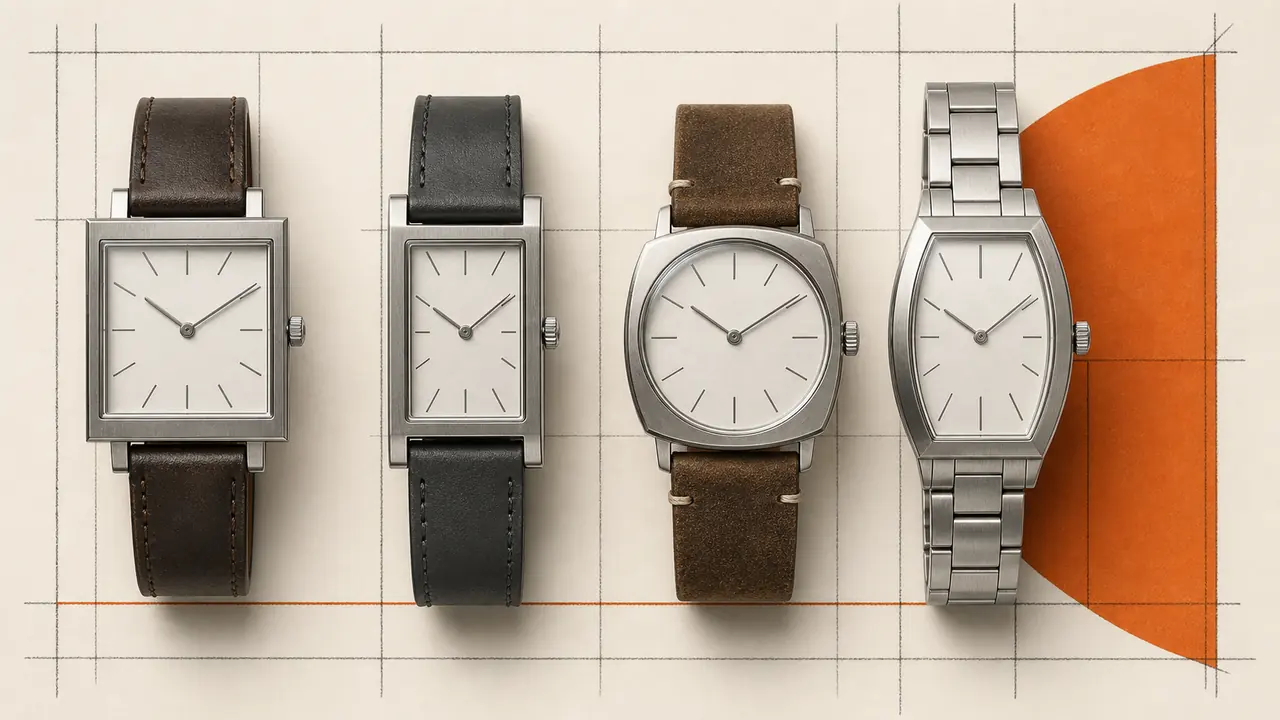 Comparaison de montres carrée, rectangulaire, coussin et tonneau