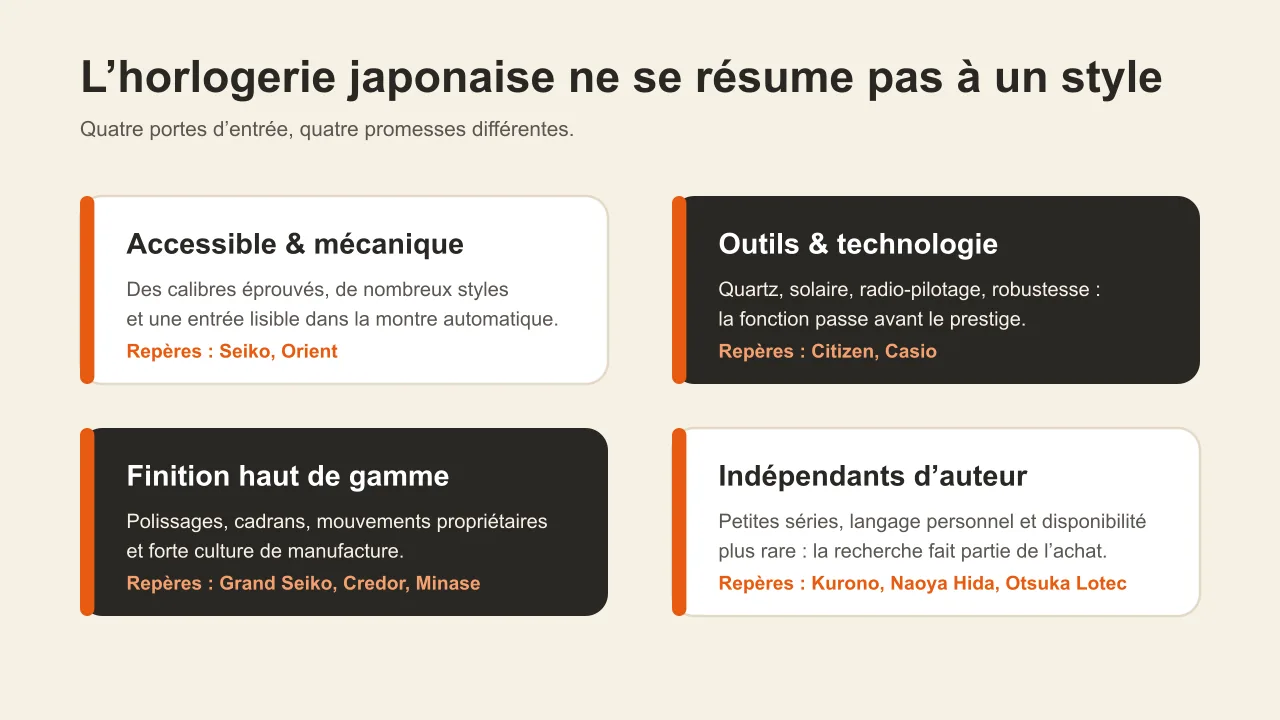 Les quatre grandes familles de l’horlogerie japonaise