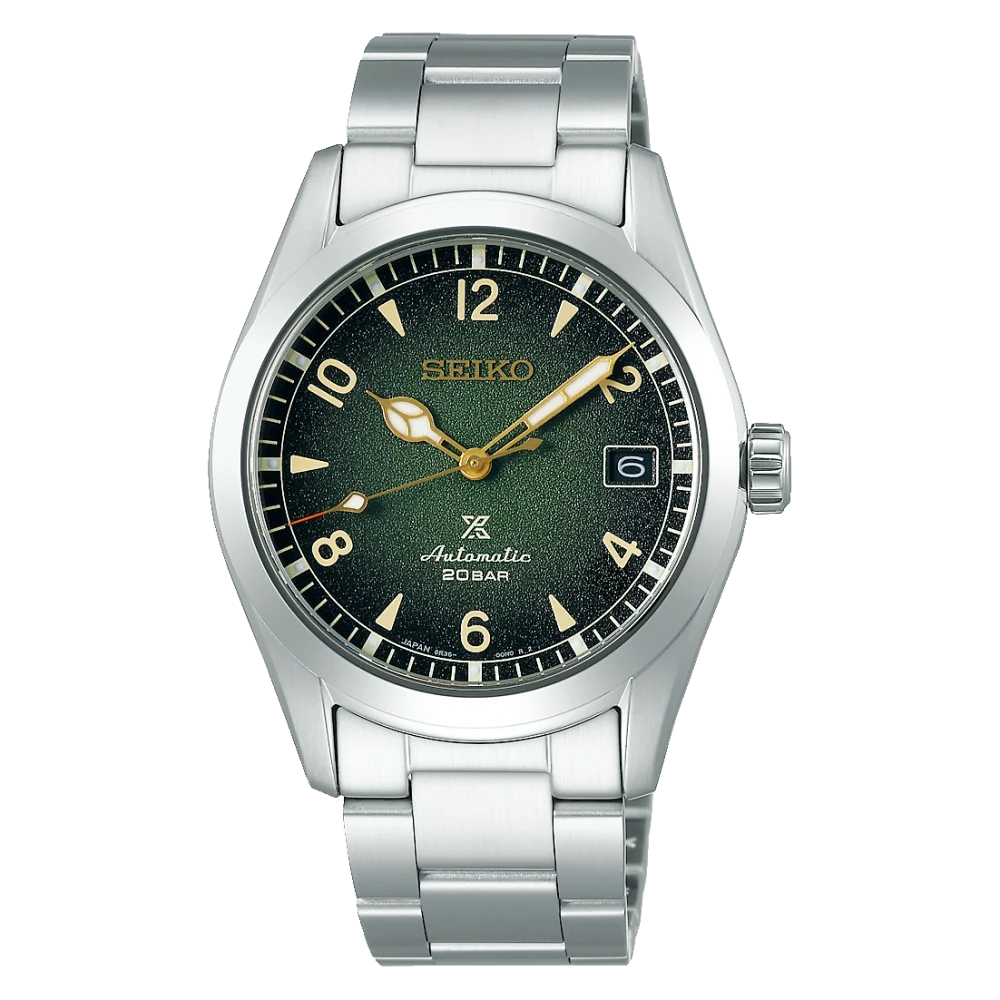 Détail du cadran vert de la Seiko Prospex Alpinist