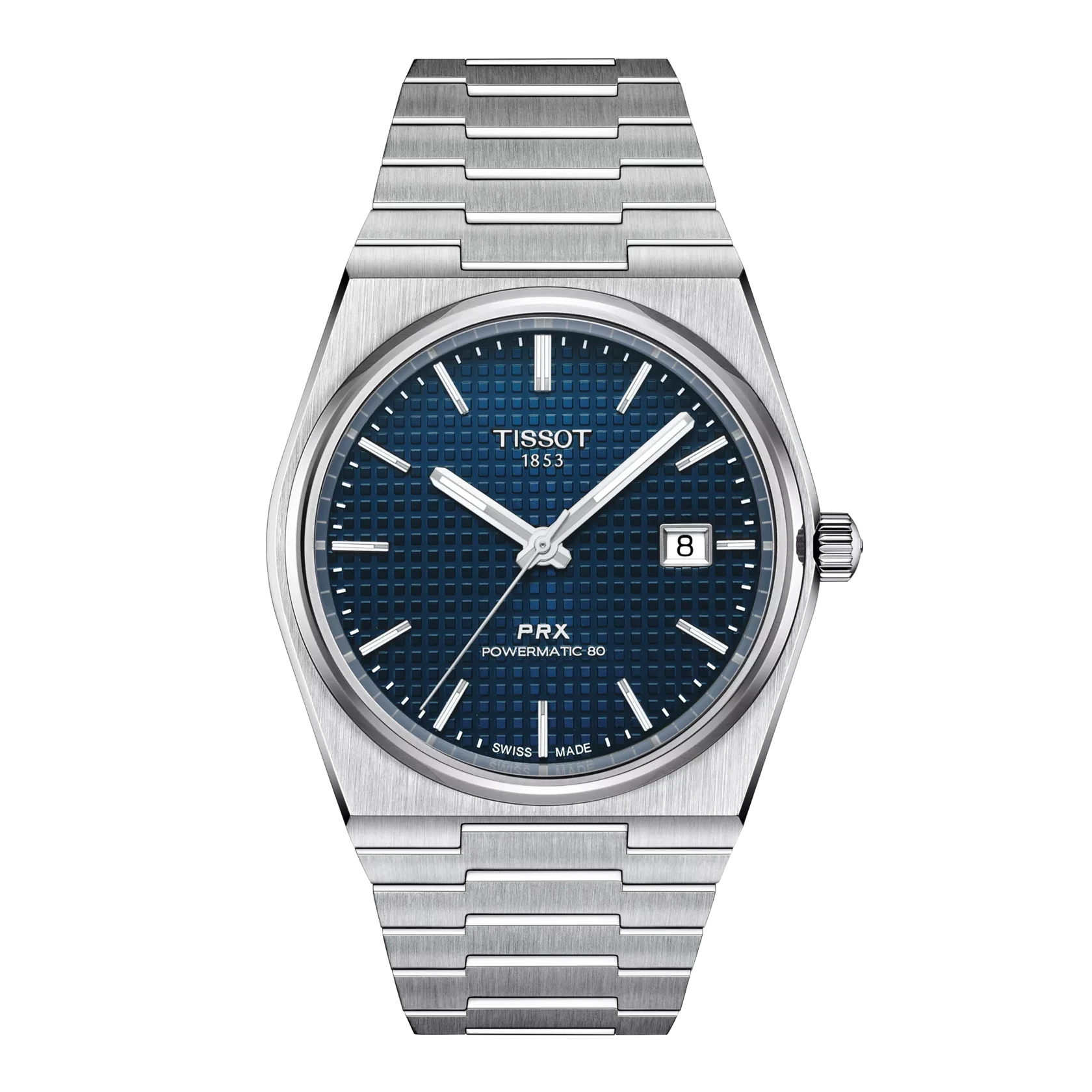 Fond transparent montrant le mouvement Powermatic 80 de la Tissot PRX